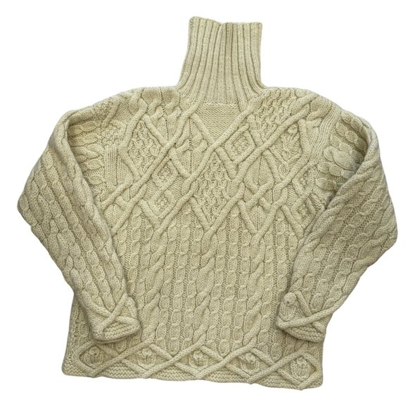 GAP Wool Fisherman Cable Knit High Neck Sweater Womens L Warm Ivory - Picture 1 of 6